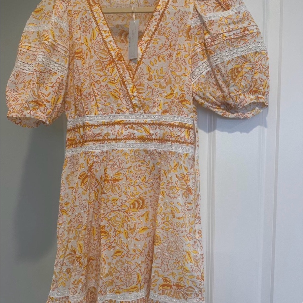 Poupette St. Barth Orange and Cream Floral Mini Dress